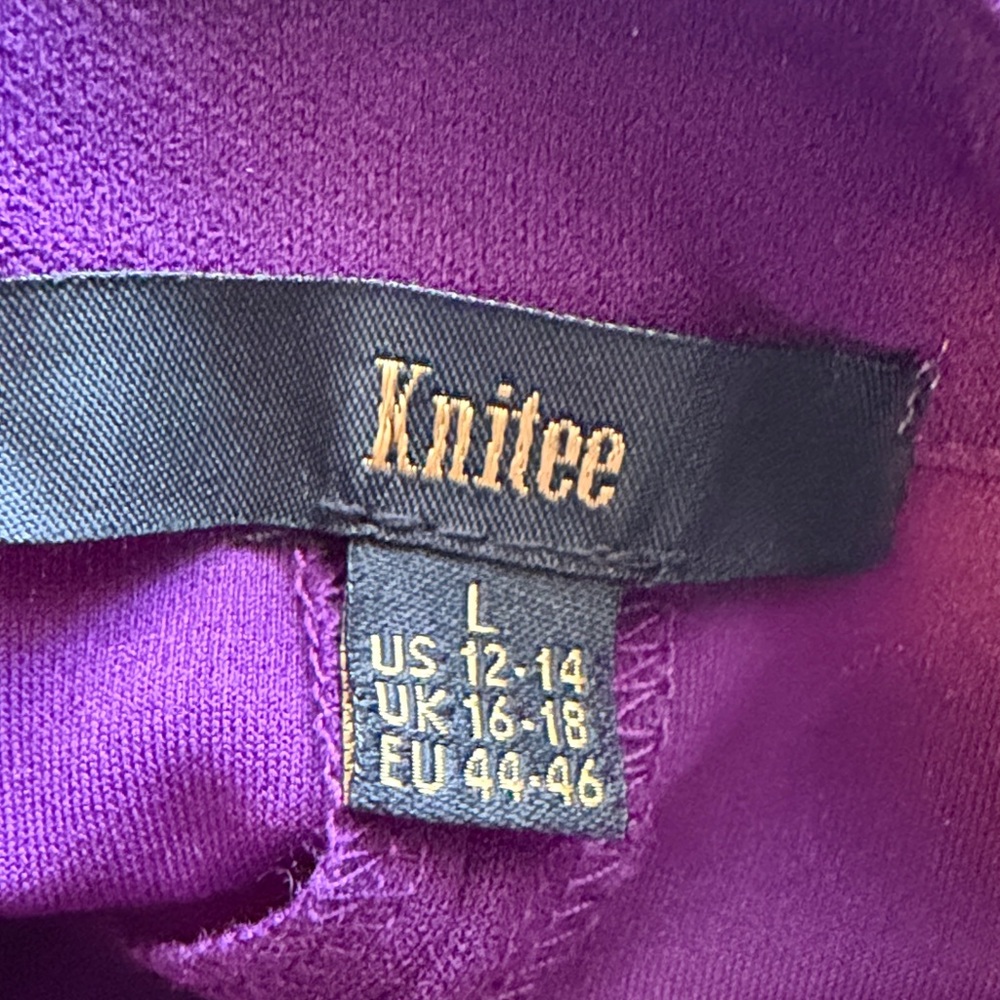 Knitee Purple Ruffle Sleeve Midi Sheath Dress Sz L - Picture 4 of 7